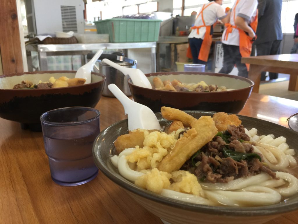 肉ゴボウ天うどんでげん担ぎ